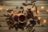 A photo of a cup of tea with autumnal leaves and cinnamon sticks and fairy lights, A photo of a cup of tea with autumnal leaves and cinnamon sticks and fairy lights,